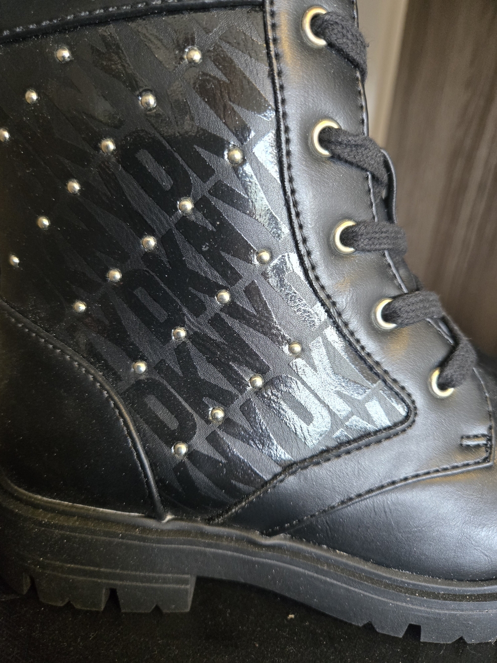 DKNY Black Studded Combat Boots - Picture 2 of 8